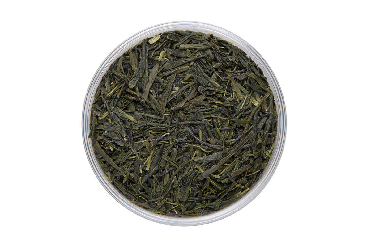 Japanese Sencha Natural Farming green tea leaves with characteristic needle shape