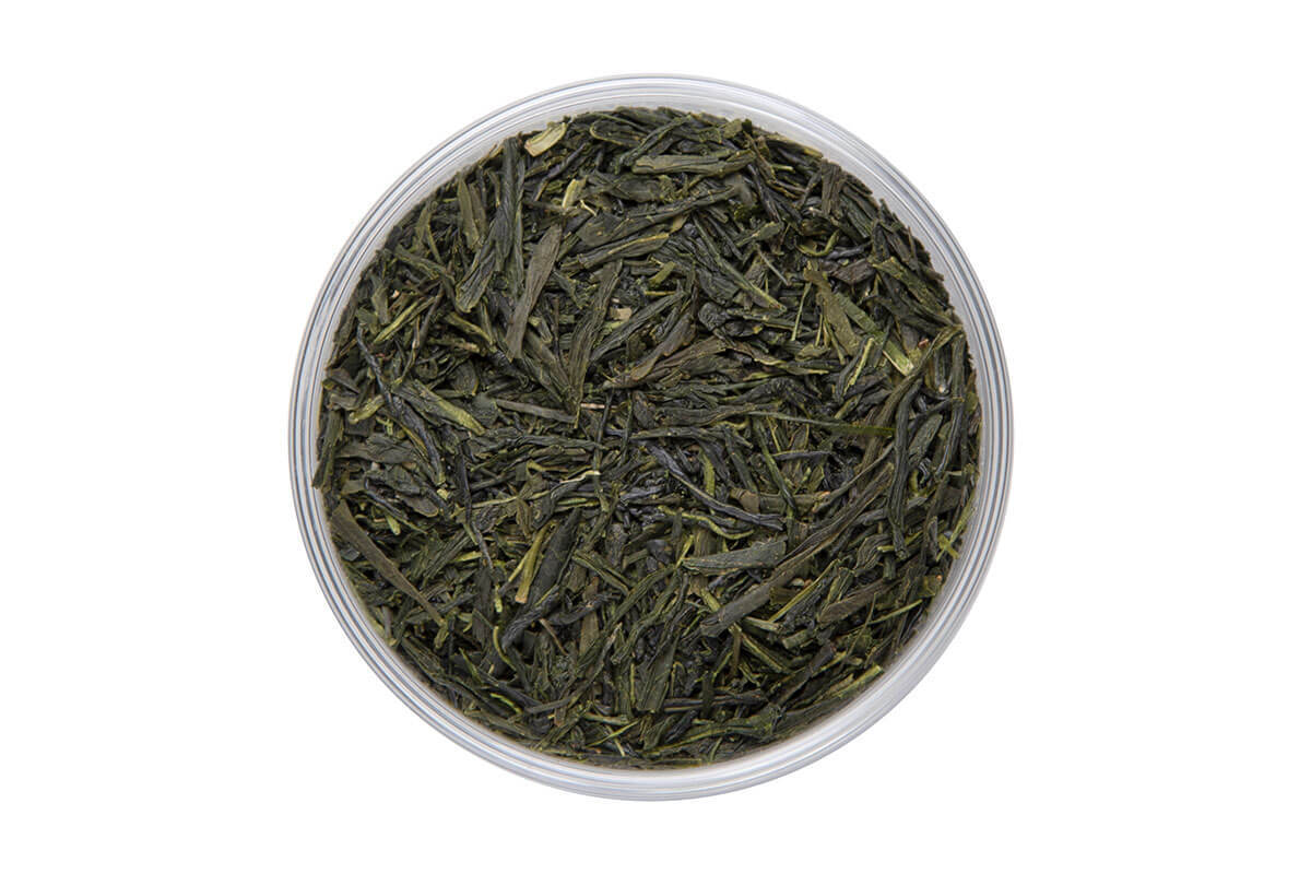 Japanese Sencha Natural Farming green tea leaves with characteristic needle shape