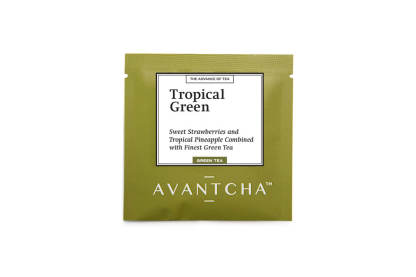 Tropical Green Silk Teabag sealed in an envelope to preserve freshness