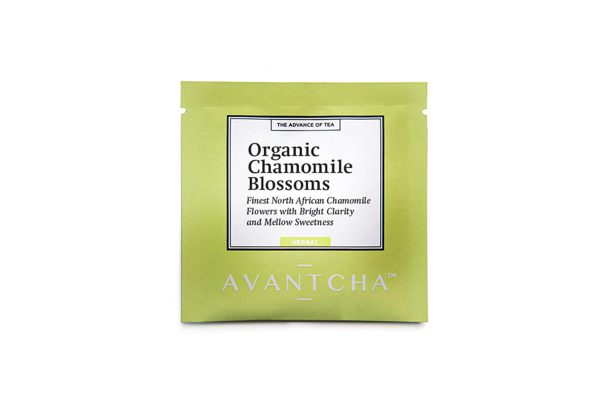 Organic Chamomile Blossoms in a sealed envelope to protect freshness