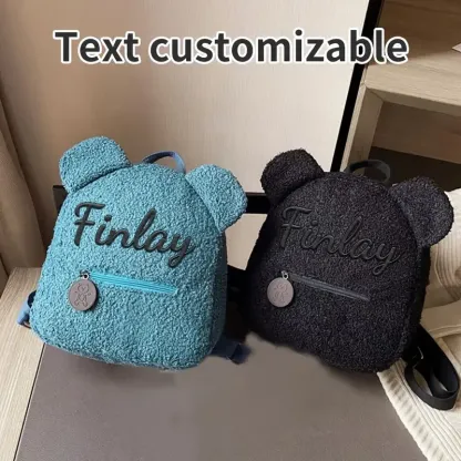 Personalized Custom Embroidered Text Backpack, Cute Bear Ears Plush Backpack, Sherpa Fleece Backpack, Holiday Gift, Customized Name Travel Backpack(Shoulder Strap Adjustment Range: 17.72inch-33.46inch)