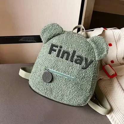 Personalized Custom Embroidered Text Backpack, Cute Bear Ears Plush Backpack, Sherpa Fleece Backpack, Holiday Gift, Customized Name Travel Backpack(Shoulder Strap Adjustment Range: 17.72inch-33.46inch)