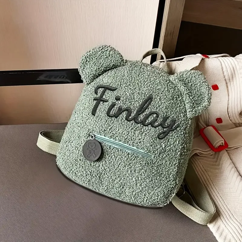 Personalized Custom Embroidered Text Backpack, Cute Bear Ears Plush Backpack, Sherpa Fleece Backpack, Holiday Gift, Customized Name Travel Backpack(Shoulder Strap Adjustment Range: 17.72inch-33.46inch)