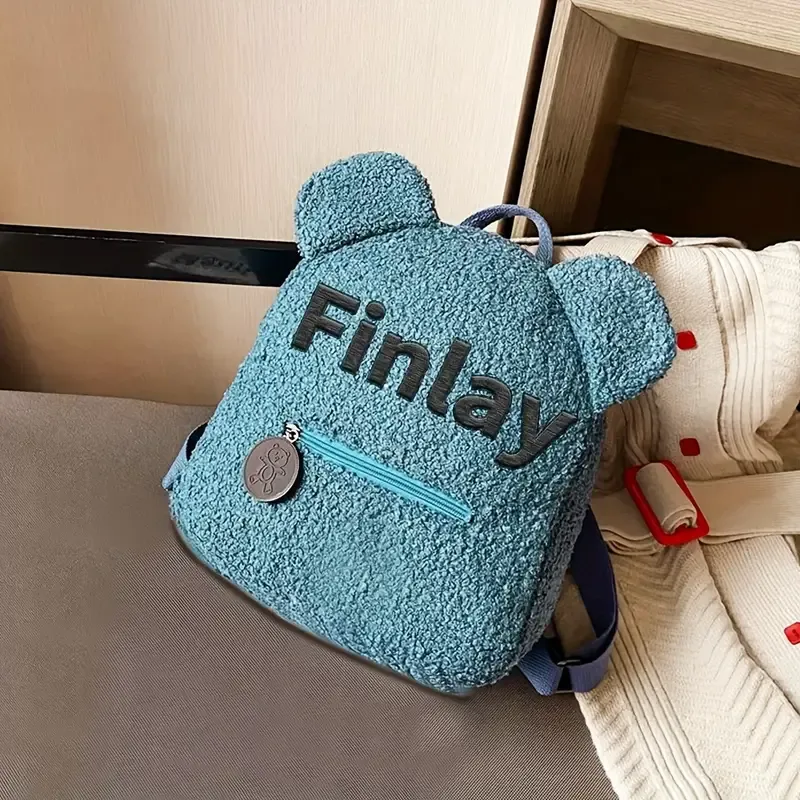 Personalized Custom Embroidered Text Backpack, Cute Bear Ears Plush Backpack, Sherpa Fleece Backpack, Holiday Gift, Customized Name Travel Backpack(Shoulder Strap Adjustment Range: 17.72inch-33.46inch)