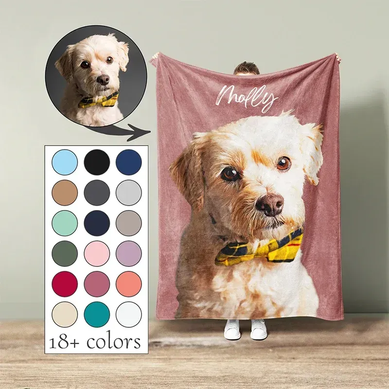Custom Dog Face Blankets, Personalized Pet Photo Blanket, Fleece Dog Blankets