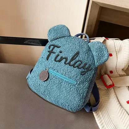 Personalized Custom Embroidered Text Backpack, Cute Bear Ears Plush Backpack, Sherpa Fleece Backpack, Holiday Gift, Customized Name Travel Backpack(Shoulder Strap Adjustment Range: 17.72inch-33.46inch)