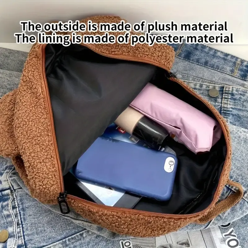 Personalized Custom Embroidered Text Backpack, Cute Bear Ears Plush Backpack, Sherpa Fleece Backpack, Holiday Gift, Customized Name Travel Backpack(Shoulder Strap Adjustment Range: 17.72inch-33.46inch)