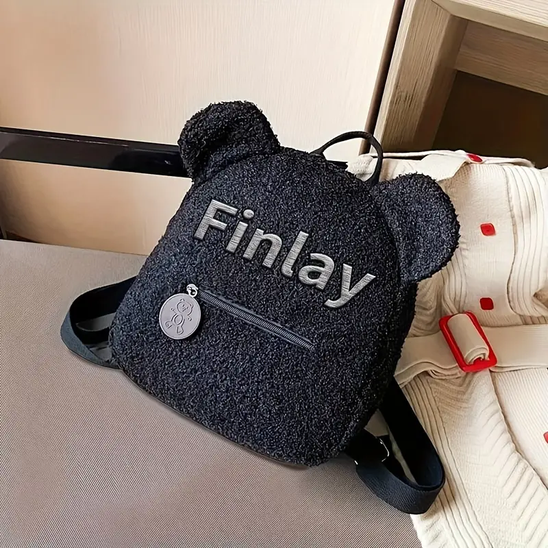 Personalized Custom Embroidered Text Backpack, Cute Bear Ears Plush Backpack, Sherpa Fleece Backpack, Holiday Gift, Customized Name Travel Backpack(Shoulder Strap Adjustment Range: 17.72inch-33.46inch)