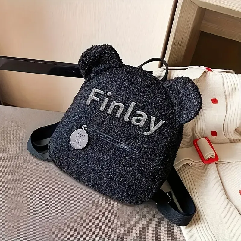 Personalized Custom Embroidered Text Backpack, Cute Bear Ears Plush Backpack, Sherpa Fleece Backpack, Holiday Gift, Customized Name Travel Backpack(Shoulder Strap Adjustment Range: 17.72inch-33.46inch)