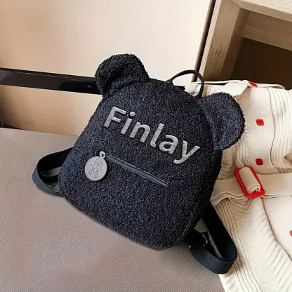 Personalized Custom Embroidered Text Backpack, Cute Bear Ears Plush Backpack, Sherpa Fleece Backpack, Holiday Gift, Customized Name Travel Backpack(Shoulder Strap Adjustment Range: 17.72inch-33.46inch)