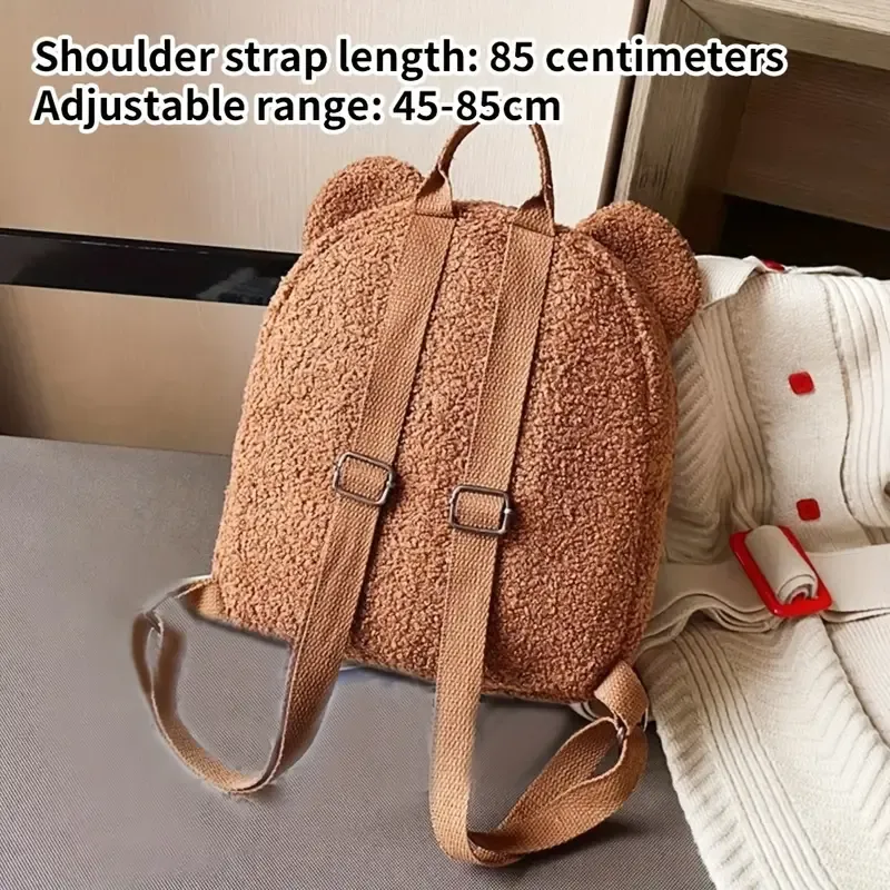 Personalized Custom Embroidered Text Backpack, Cute Bear Ears Plush Backpack, Sherpa Fleece Backpack, Holiday Gift, Customized Name Travel Backpack(Shoulder Strap Adjustment Range: 17.72inch-33.46inch)