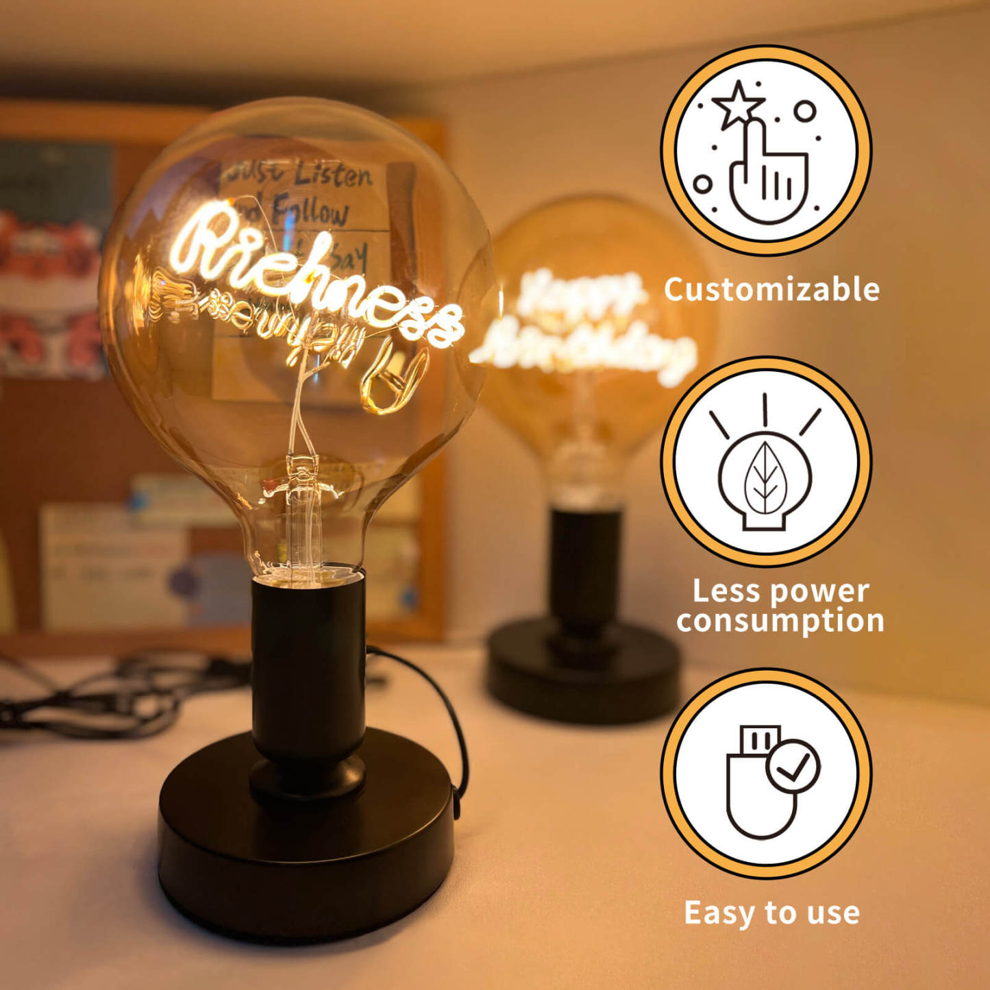 Custom Text Edison LED Filament Bulb