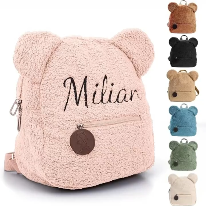 Personalized Custom Embroidered Text Backpack, Cute Bear Ears Plush Backpack, Sherpa Fleece Backpack, Holiday Gift, Customized Name Travel Backpack(Shoulder Strap Adjustment Range: 17.72inch-33.46inch)