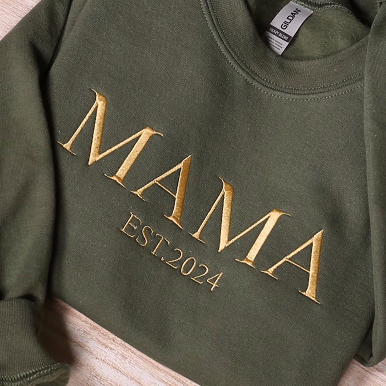 Personalized Mama Embroidered Sweatshirt, Custom Mom Embroidery Hoodie, New Mom Outfit, Pregnancy Reveal Clothing, Happy Mother's Day Gifts
