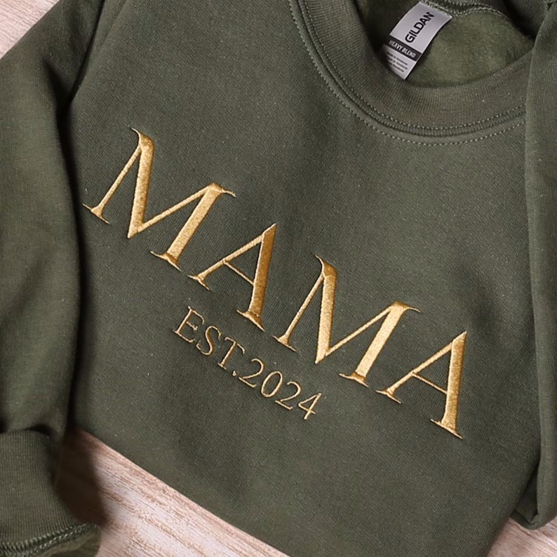 Personalized Mama Embroidered Sweatshirt, Custom Mom Embroidery Hoodie, New Mom Outfit, Pregnancy Reveal Clothing, Happy Mother's Day Gifts