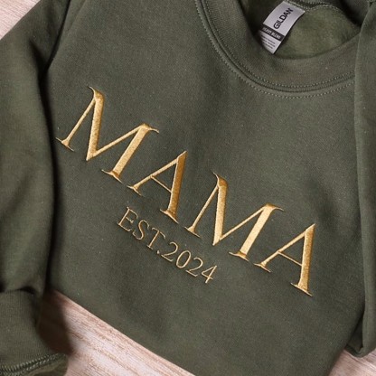 Personalized Mama Embroidered Sweatshirt, Custom Mom Embroidery Hoodie, New Mom Outfit, Pregnancy Reveal Clothing, Happy Mother's Day Gifts