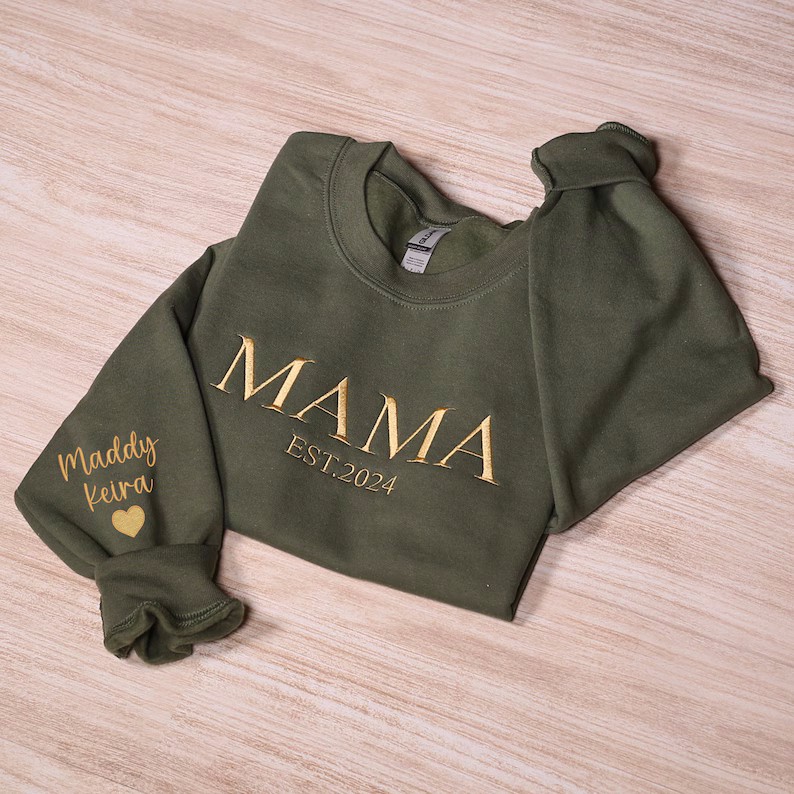 Personalized Mama Embroidered Sweatshirt, Custom Mom Embroidery Hoodie, New Mom Outfit, Pregnancy Reveal Clothing, Happy Mother's Day Gifts