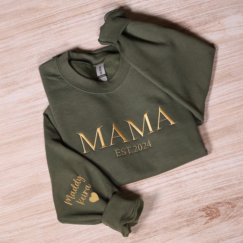 Personalized Mama Embroidered Sweatshirt, Custom Mom Embroidery Hoodie, New Mom Outfit, Pregnancy Reveal Clothing, Happy Mother's Day Gifts