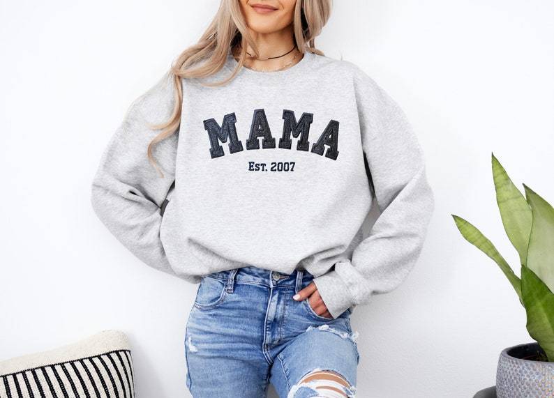 Custom Embroidered Mama Sweatshirt with Kids Names on Sleeve New Mom H