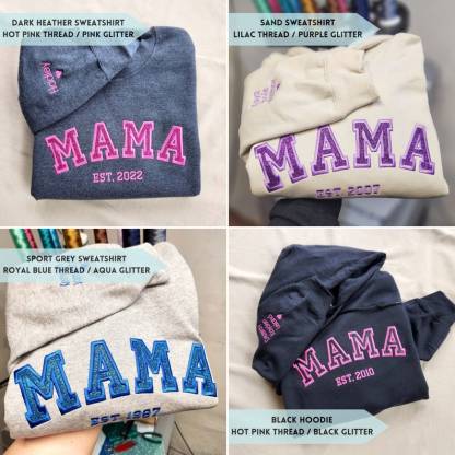 Custom Embroidered Mama Sweatshirt with Kids Names on Sleeve New Mom Hoodie Personalized Gift for Mom Crewneck Pullover