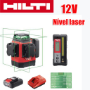 Nível de laser verde de 8 linhas, (nível Hilti, carregador, bateria, controle remoto, alvo de laser, saco de espuma de esponja), bateria de lítio de 12V, 12 horas de uso contínuo, claramente visível a 60 metros sob a luz solar