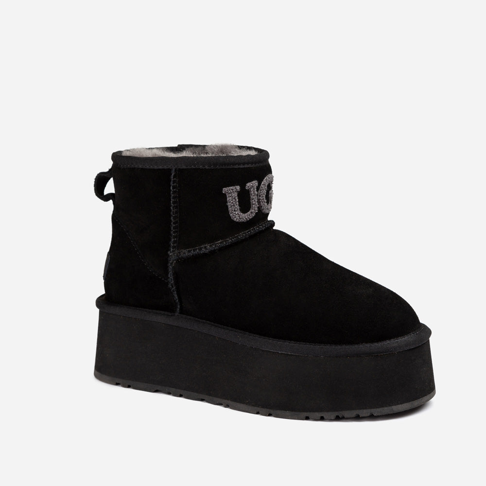 Mini boty Ugg Classic Platform Knit Logo (voděodolné) (5 cm)