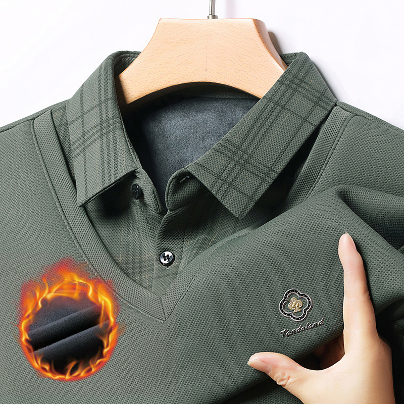 🔥【Buy 1 Get 1 Free】🔥【M-4XL】Plush men's POLO shirt 2024 autumn and winter new thickened fake two-piece lapel long-sleeved T-shirt bottoming shirt men