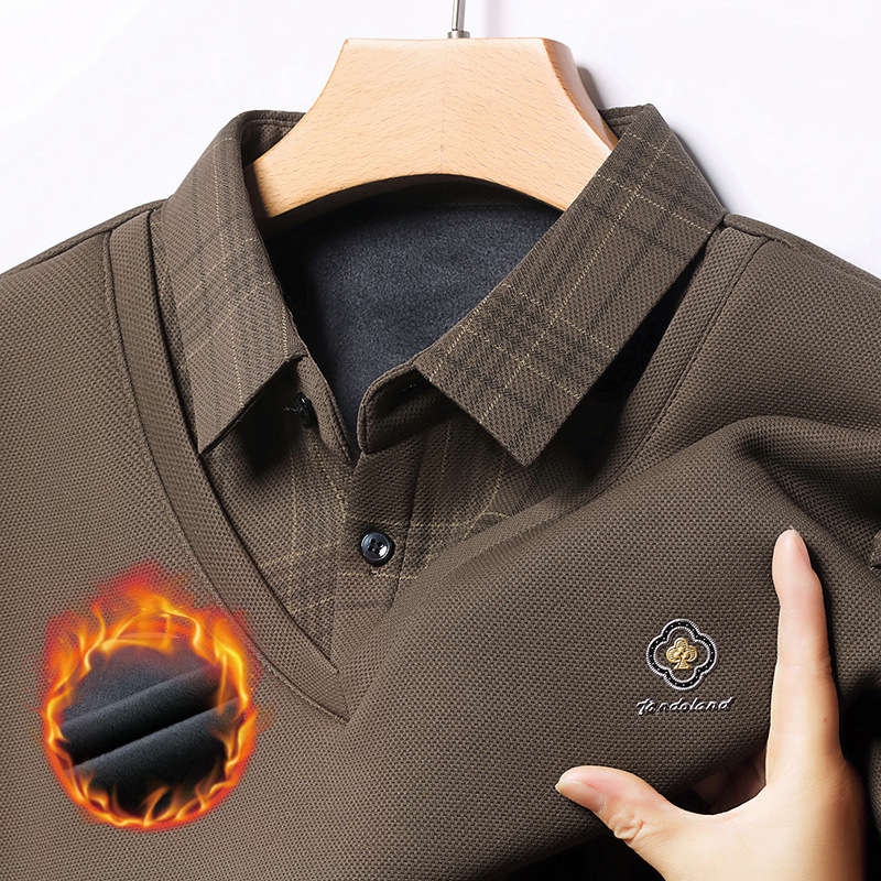 🔥【Buy 1 Get 1 Free】🔥【M-4XL】Plush men's POLO shirt 2024 autumn and winter new thickened fake two-piece lapel long-sleeved T-shirt bottoming shirt men