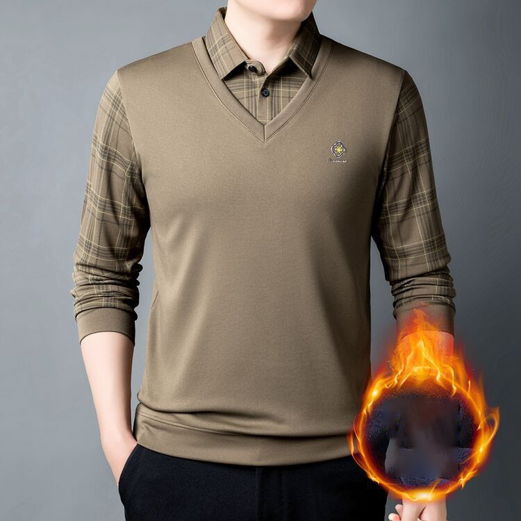 🔥【Buy 1 Get 1 Free】🔥【M-4XL】Plush men's POLO shirt 2024 autumn and winter new thickened fake two-piece lapel long-sleeved T-shirt bottoming shirt men