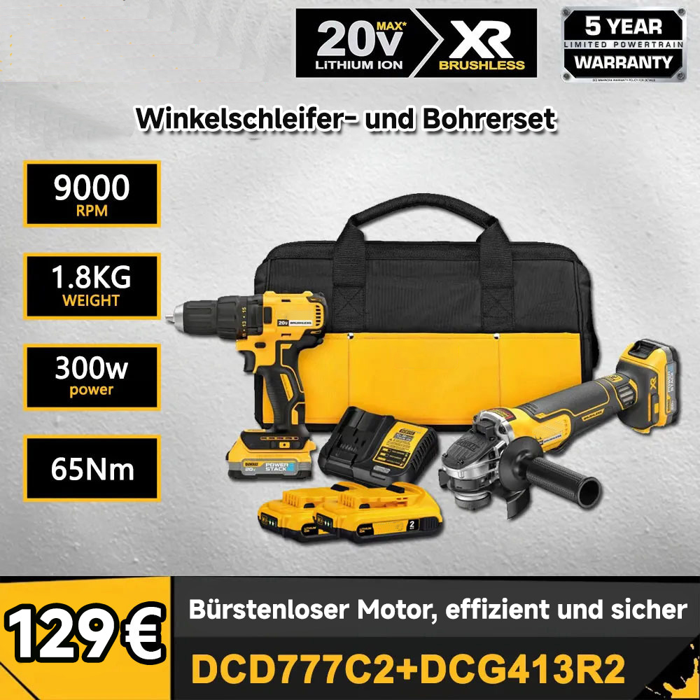 Winkelschleifer- und Bohrer-Set. Originalpreis: 258 €. Verkaufspreis: 129 €. Nur 300 Sets verfügbar! Jetzt bestellen!