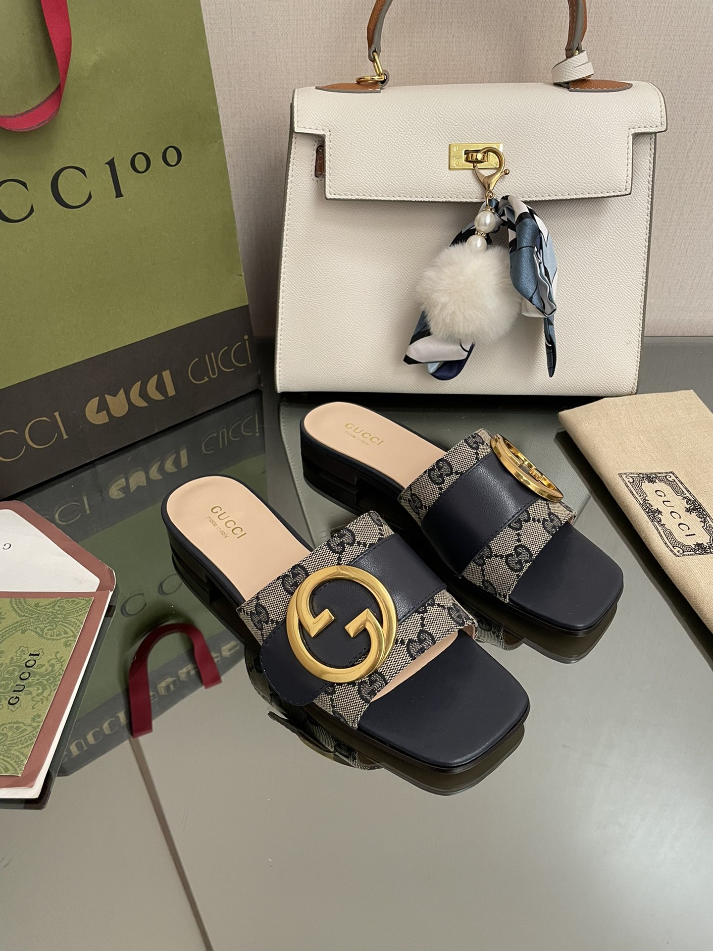 GG new arrival women slippers heels 1 cm