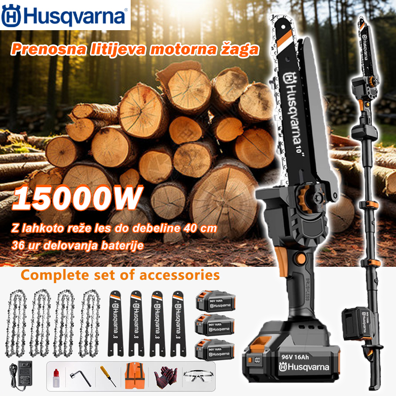 Prenosna motorna žaga Husqvarna z 15000 W litijevimi baterijami