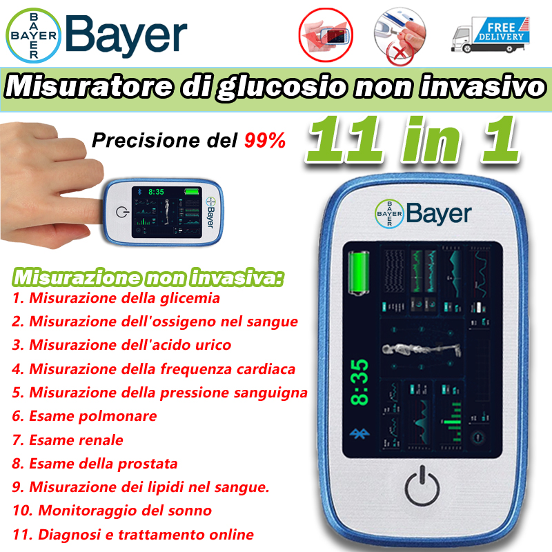 【11-in-1】Misuratore di glicemia multifunzionale non invasivo Bayer