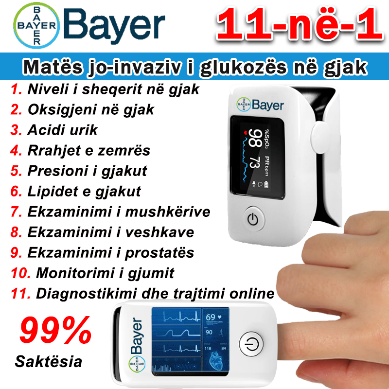 Matës shumëfunksional jo-invaziv i glukozës në gjak Bayer [11-në-1]