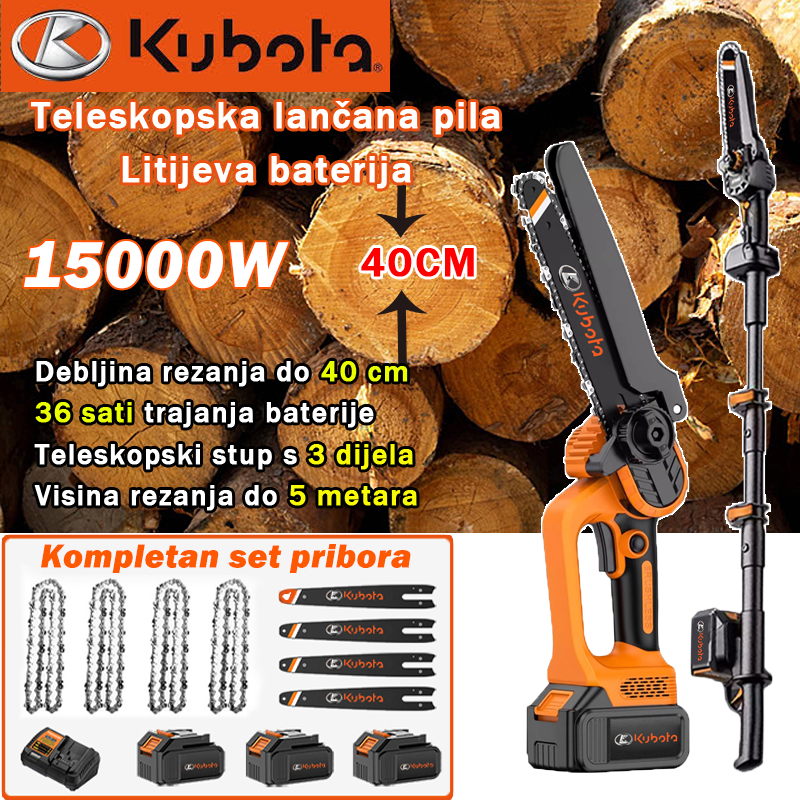 Kubota 15000W 96V električna pila s litijskom baterijom, snažna beskontakna pila (s teleskopskom fun