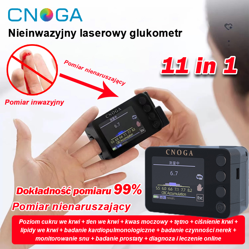 【11 w 1】Laserowy, nieinwazyjny glukometr CNOGA