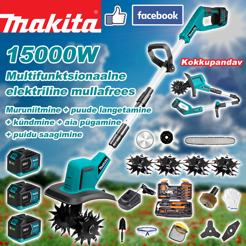 Makita 5-ühes universaalne kultivaator (rohu niitmine, puude saagimine, mullaharimine)