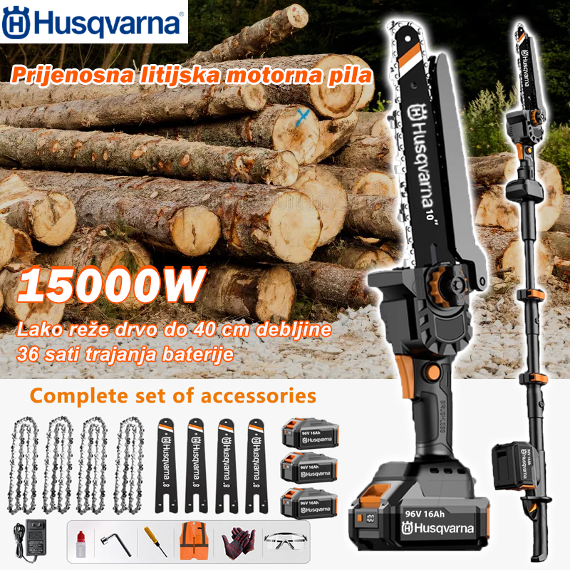  Prijenosna lančana pila Husqvarna 15000 W s litijskom baterijom(S teleskopskim stupom)
