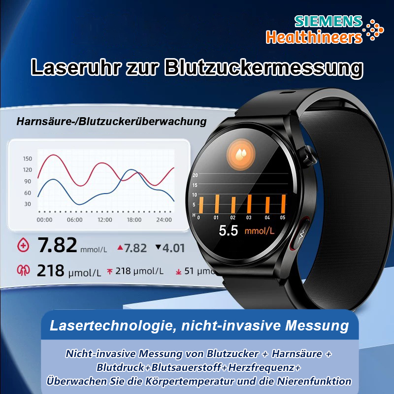  【Siemens Healthineers】Nicht-invasive hochpräzise Blutzuckermessung, Harnsäure-Smartwatch