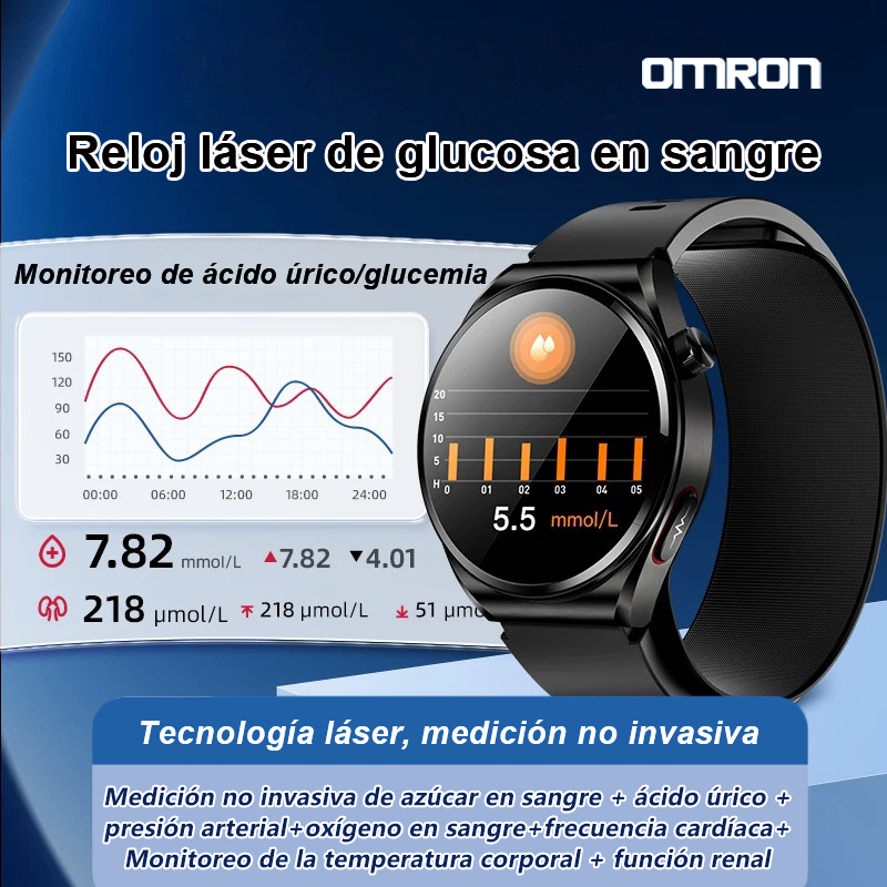 Medición de glucosa en sangre de alta precisión no invasiva Omron, reloj inteligente de ácido úrico