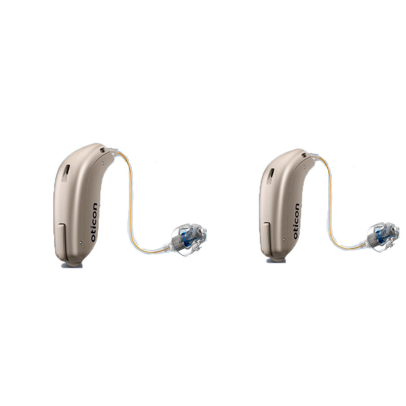 Os aparelhos auditivos Oticon Real são retroauriculares, invisíveis, possuem processamento de som de 64 canais, design crossover profissional, resistência ao pó e à água IPX8 e conectividade Bluetooth completa.