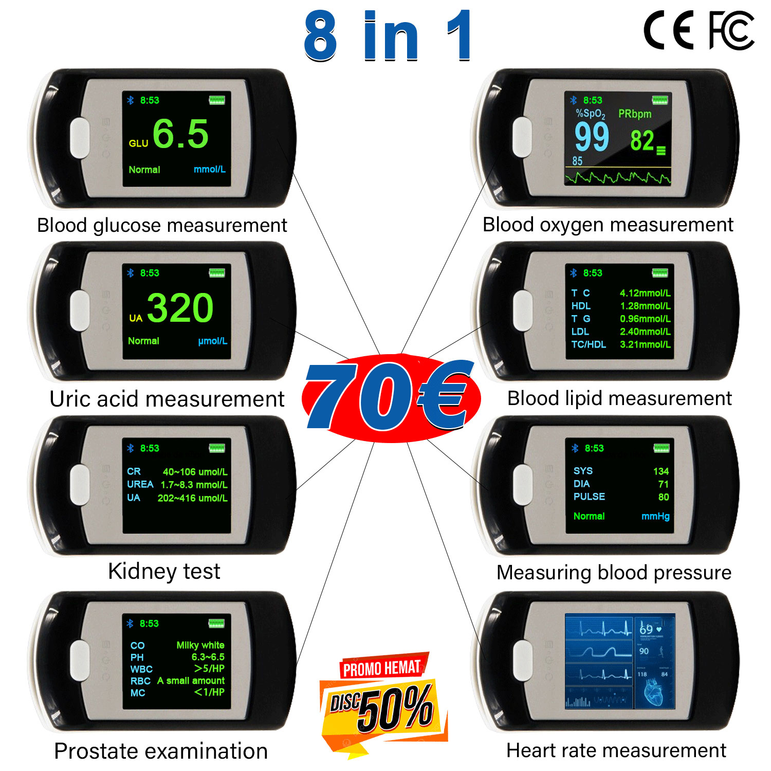  Μη επεμβατικός μετρητής γλυκόζης αίματος Roche Healthcare (Μέτρηση 5 δευτερολέπτων/Ακρίβεια 99%)