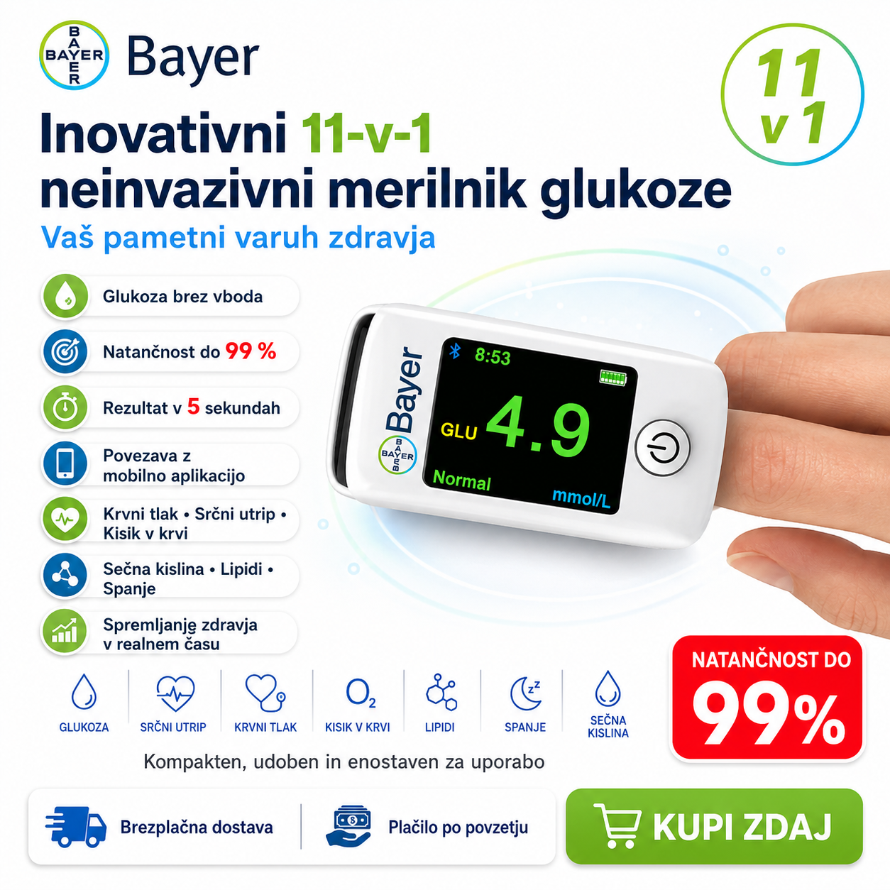 [11-v-1] Bayerjev neinvazivni večnamenski merilnik glukoze v krvi