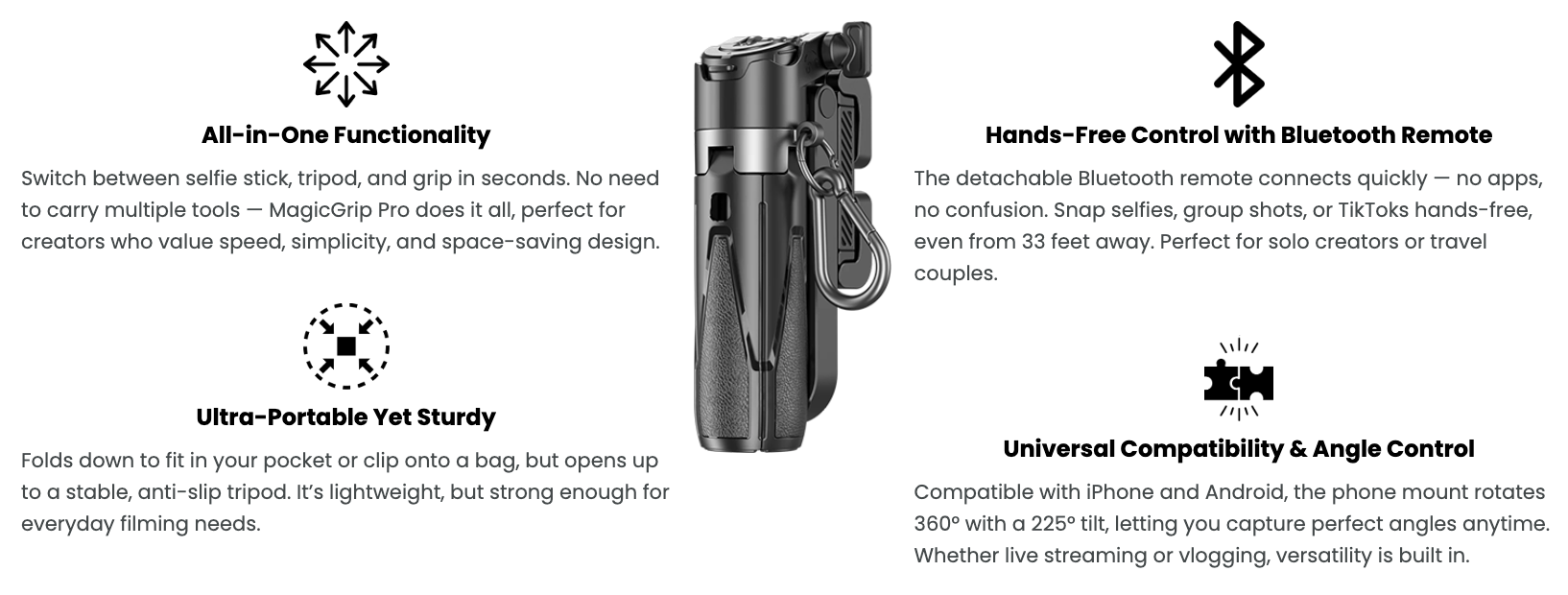 🔥Last Day 50% OFF🔥 MagicGrip Pro &ndash; Compact 3-in-1 Selfie Stick Tripod with Remote