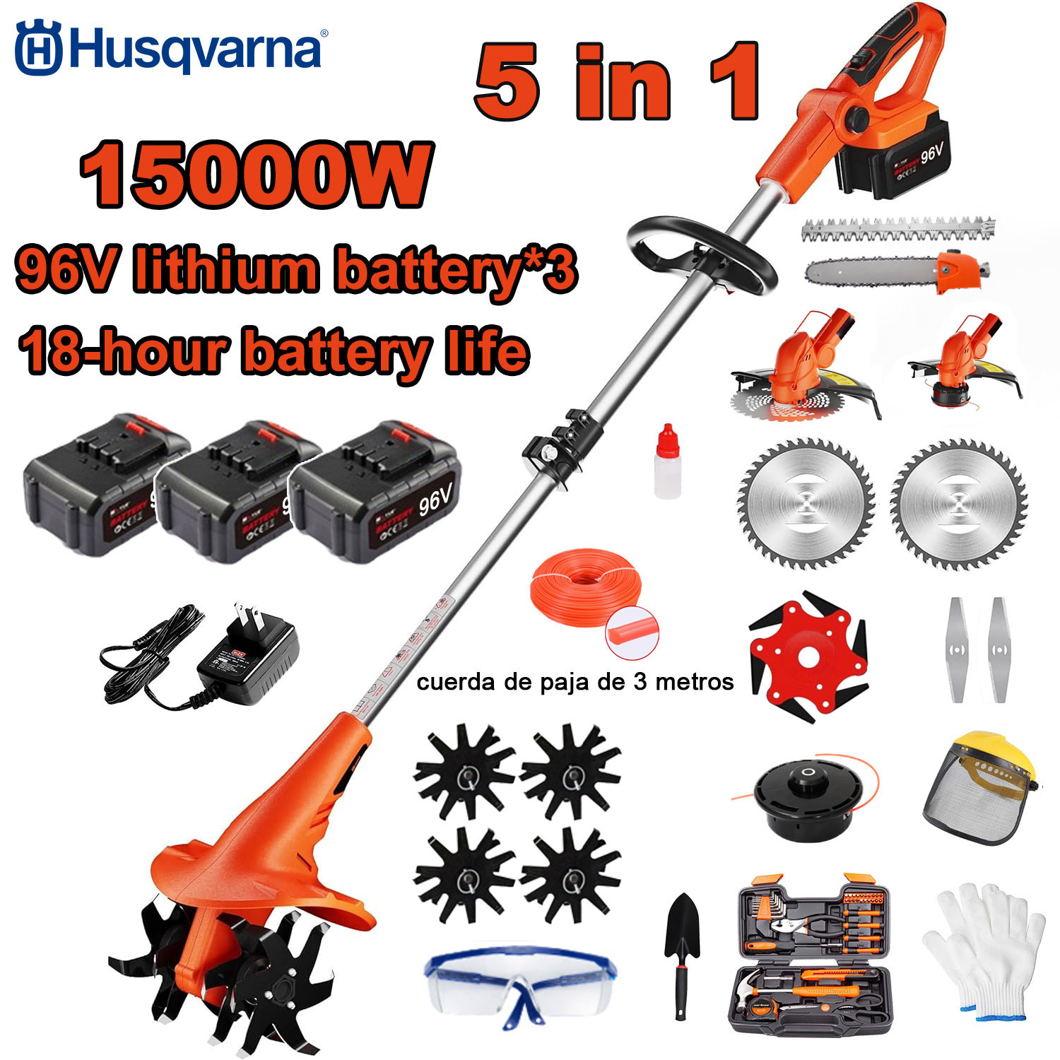 Husqvarna 5-in-1 daugiafunkcis kultivatorius (šienavimas, medžių genėjimas, dirvos įdirbimas)