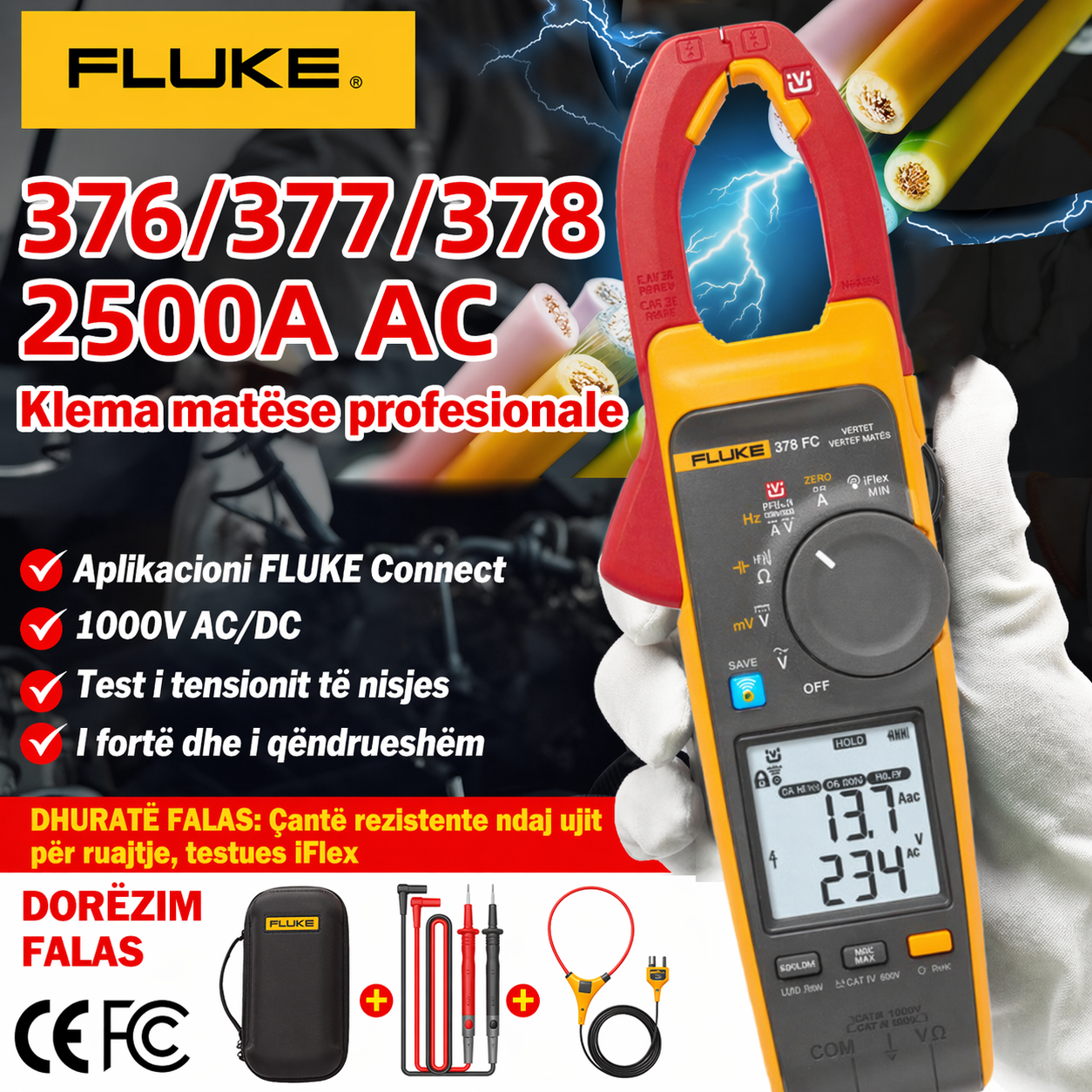 Multimetër me kapëse me precizion të lartë FLUKE 376FC/377FC/378FC