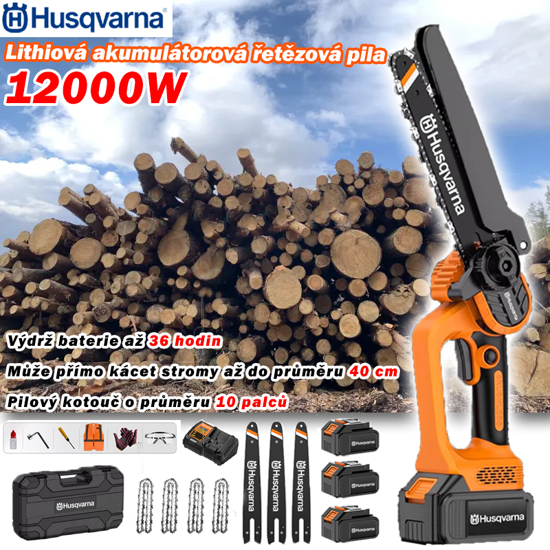Přenosná bezkomutátorová lithiová řetězová pila Husqvarna 12000W