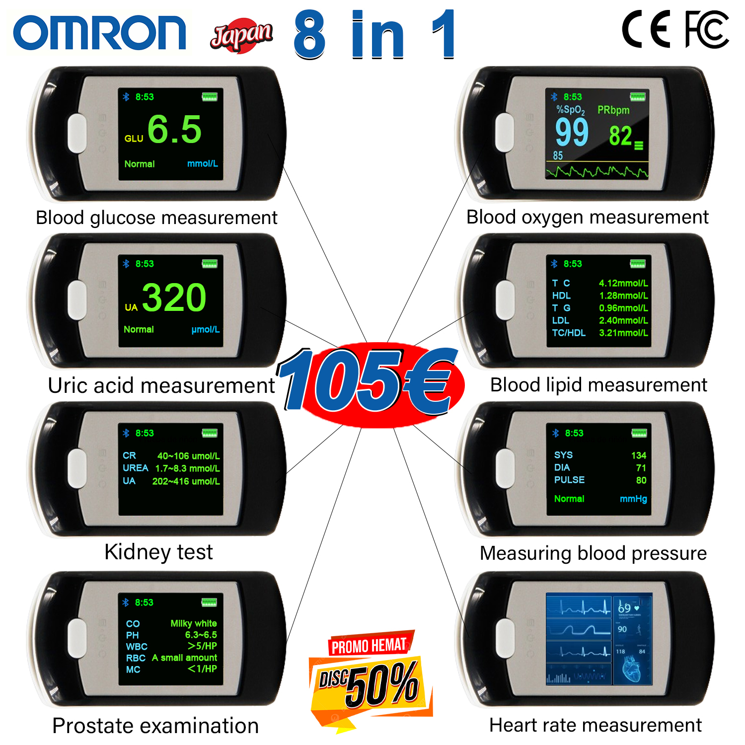 Omron nicht-invasives Blutzuckermessgerät (5 Sekunden Messung/99 % Genauigkeit)