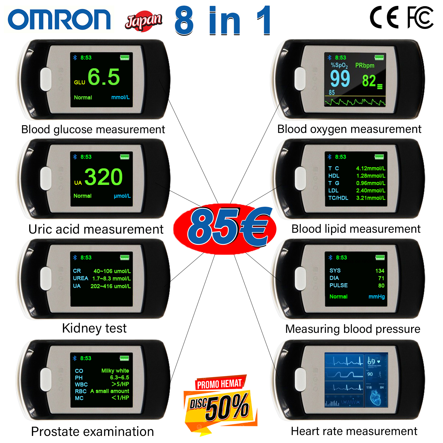 Omron nicht-invasives Blutzuckermessgerät (5 Sekunden Messung/99 % Genauigkeit)