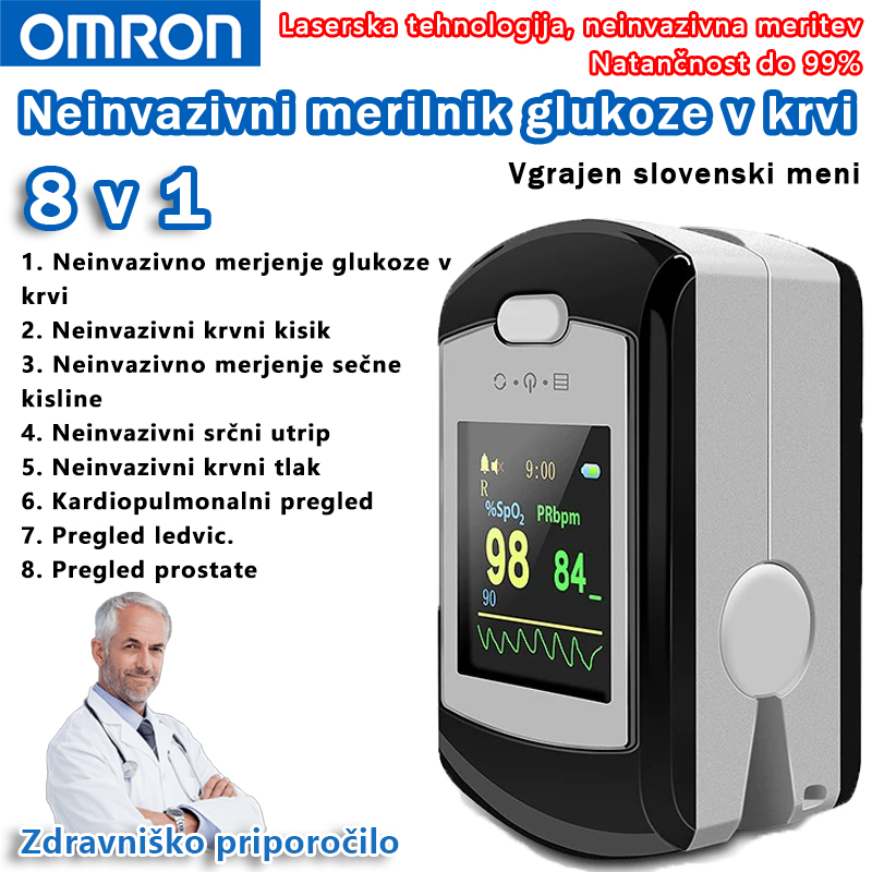 Omron neinvazivni merilnik glukoze v krvi (5 sekund merjenja/99% natančnost)
